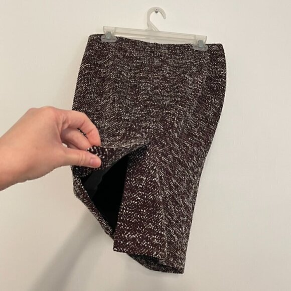 ANN TAYLOR Factory Burgundy Maroon or Plum White Tweed Work Pull On Pencil Skirt - Picture 11 of 11